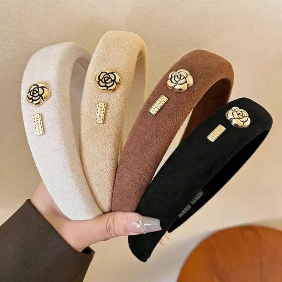 [Estoque pronto] Merad Retro Marrom Camélia Tiara Feminina Esponja Francesa Crânio Alto Tiara Verão Novo Estilo Lavagem