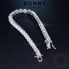 BONNY JEWELRY Prata Moissanita Coreana Original Diamante Mulher Completo 925 Bracelete B2