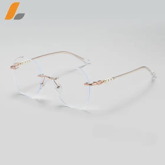 Frameless Women's Cut Border Blue Light Óculos Personalidade Pérola Óculos Perna Óculos Multilaterais Frame
