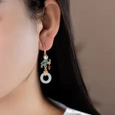 Brincos de Jade antigos, clipes de orelha de pérola, elegante, retrô, palácio, novo estilo chinês, saia de rosto de cava