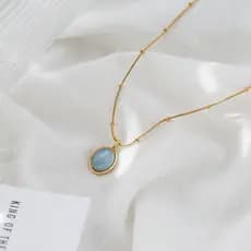 Moda fresca doce água-marinha opala titânio aço pingente colar diário simples All-Match redondo banhado a ouro 18K claví