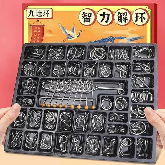 Nove corrente inteligência desbloquear brinquedos educativos Luban buraco de fechadura Kongming Lock conjunto completo c