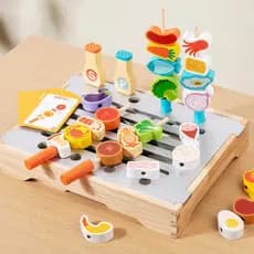 Crianças pequenas diversão simulação de madeira churrasqueira jogar casa multifuncional brinquedos educativos pai-filho