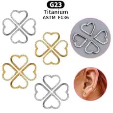 Brincos de Coração de Titânio F136, Banhados a Ouro, Estilo Europeu e Americano, Adequados para Homens e Mulheres