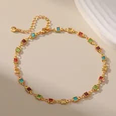 Joia de Pé Feita à Mão em Cobre Banhado a Ouro 18K, Tornozeleira de Acrílico Colorido com Borda Quadrada
