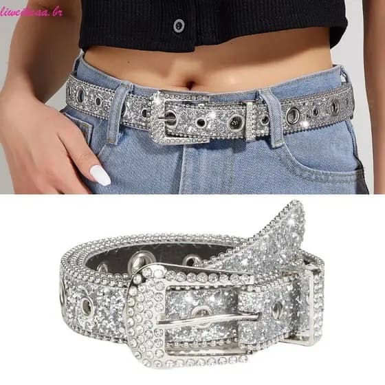 Liweikea Cinto Elegante Fivela Strass Para , Lantejoulas Saia Jeans