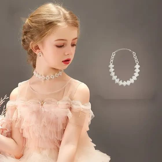 Colar de Cristal Colorido para Crianças, Luxuoso e Simples, Colar Curto para Mulheres