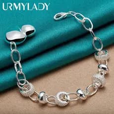 URMYLADY 925 Pingente Coração De Prata Esterlina 20CM Pulseira Para Festa De Noivado Feminino Fashion Jewelry