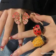[bagreny] Anel De Inseto De Strass Esmaltado Vintage Colorido Fofo Borboleta Besouro Punk Joias Y2K Para Presente Femini