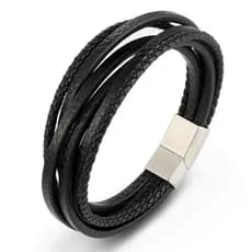 Moda Pulseira De Aço Inoxidável / Multi-camada pulseira de Couro Genuíno Masculino Jóias Acessórios Presente