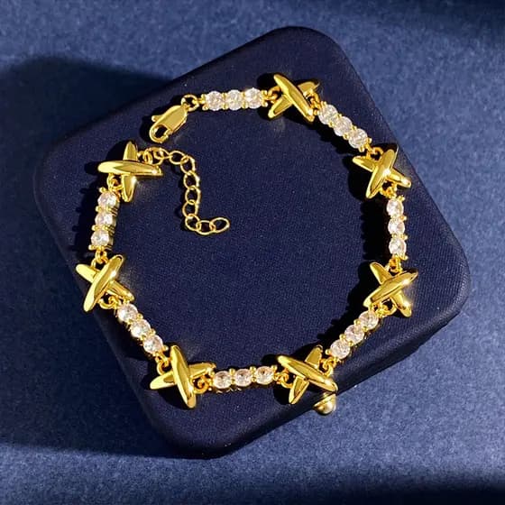 RODREASON Pulseira Feminina Coreana Luxuosa Em Forma De X Com Zircônia Banhada A Ouro , Ideal Para Banquetes E Festas