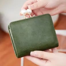 Nova Carteira Curta Vintage Feminina com Fecho de Pérola, Elegante e Simples, Porta-Moedas Multifuncional Tri-fold WEYO