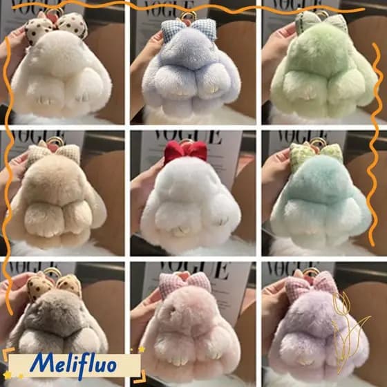 Melifuo Pompons Arco Coelho Pingente , Boneca De Pelúcia Ornamento Pendurado Chaveiro De Fofo ,