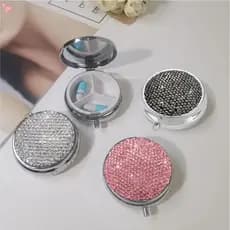 Caixa De Comprimidos Bling , 3 Compartimentos De Medicina , Crystal Rhinestones À Prova D'água Organizador Redondo Para