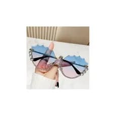 Moda Sem Aro Imitação De Diamante Óculos De Sol Feminino Masculino Hip Hop UV400 Para Festa Ao Ar Livre