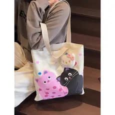 2026 novo estilo de grande capacidade lona sacola feminina dos desenhos animados estilo Preppy classe Commuter saco Casu
