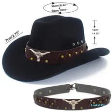 Chapéus De Vaqueira Ocidentais Femininos E Masculinos , Bonés Fedora De Aba Larga Com Cabeça De Touro Da Moda Para Viage