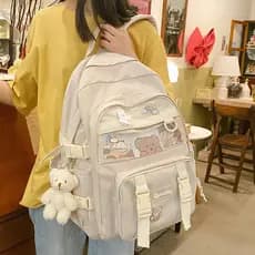 Bolsa escolar grande feminina multicamadas com vários bolsos, simples, Casual, estudantes do ensino médio, grande capaci