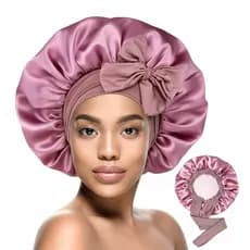 HiRui Silk Satin Bonnet for Sleeping Women, Double-Layer Sleep Cap Shower Cap with Adjustable Tie, Moisture Retaining Sa