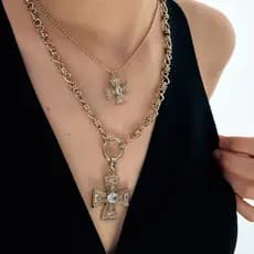 Estilo europeu americano indústria pesada luz luxo Retro empilhado cruz colar quente menina estilo Punk Multi-camada All