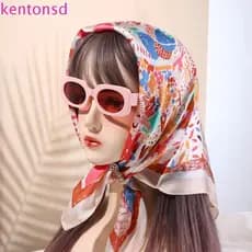KENTONSD Lenço De Seda Feminino Protetor Solar Xale Praia Flor Listra Ponto Ondulado Faixa De Cabelo