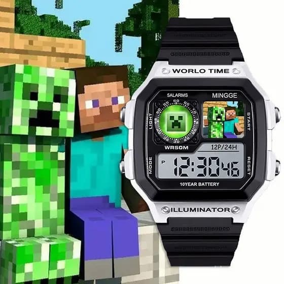 Relógio do Minecraft Relógio Eletrônico Esportivo para Estudantes, Relógio Digital à Prova d'Água e Silencioso