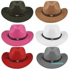 Chapéu De Cowboy Ocidental Feminino Masculino Retro Vintage Jazz Outono Inverno Aba Larga Touro Adulto