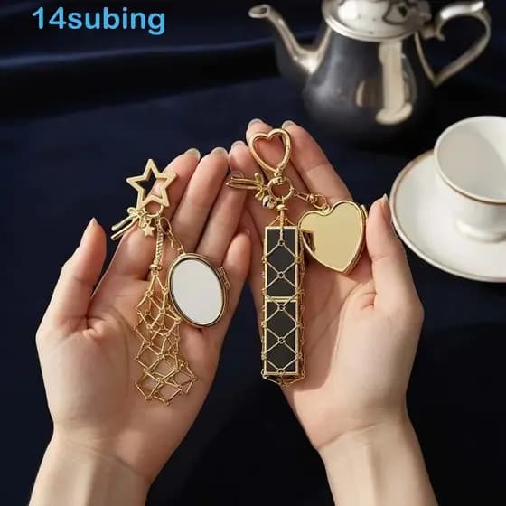 Chaveiro De Bolsa De Batom De Bolso Líquido SUBING , Com Mini Malha De Metal Espelhado , Oco