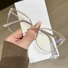 Óculos De Luz Anti-Azul Olho De Gato | Armação De Metal Com Decoração De Strass Para Mulheres