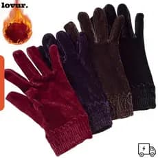 LOVUR Luvas De Veludo , Pelúcia De Cor Sólida Com Dedos Inteiros Quentes Peludas E Grossas Da Moda Outono Inverno