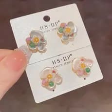 Brincos feitos à mão com pétalas azuis rosa femininos