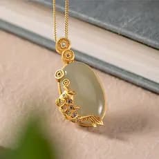 ❤ Sorte Koi peixe pingente Natural safira peixinho pingente Hetian Jade colar feminino Retro jóias