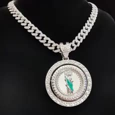 Novo Corrente Cravejada Rotação Religiosa St. Jude Idol Cubana Cadeia Virando Colar Ice Moda Jóias Acessórios Presentes