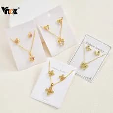 Conjunto de Brincos e Colar em Forma de Coração com Zircônia e Laço de Borboleta 2 em 1 da Vnox, adequado para mulheres,