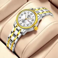 Relógio de Quartzo Feminino à Prova d'Água com Pulseira de Aço Inoxidável, Display Luminoso de Data e Dia, Elegante