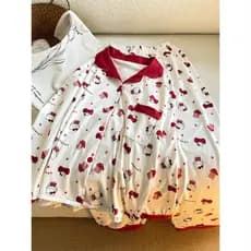 Pijamas femininos outono inverno estilo alemão veludo dos desenhos animados doce estilo feminino KT gato calças de manga