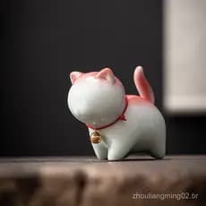 Adorável gatinho de chá, um pequeno ornamento de cerâmica que pode ser guardado, peso de papel, porta-canetas, apoio par