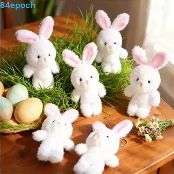 BREPOCH 10 Unidades De Chaveiro De Pelúcia De Coelho Branco , Brinquedo Pequeno Fofo , Macio