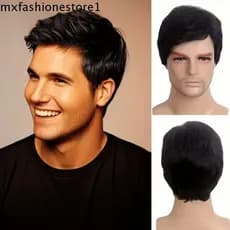 MXFASHIONE Perucas Retas Masculinas , Franja Lateral Inclinada , Sintéticas Naturais Para Cosplay Homens , Fofas