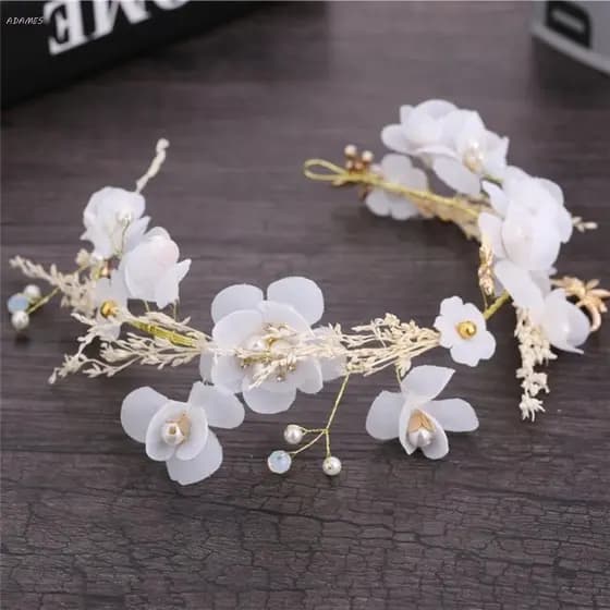Faixa de Cabelo Fotográfica Adams Floresta Floral Faixa de Noiva Acessório de Cabelo de Casamento com Buquê B ELZ4