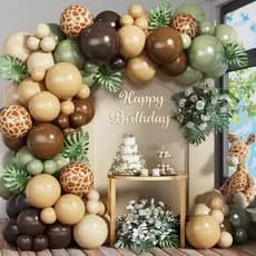 Kit de Decoração com Balões Marrom Verde Verde Sálvia Verde Oliva Dourado Tema Vida Selvagem Camuflagem Florestal Verde