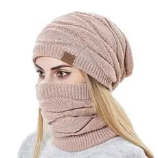 Inverno Gorro Chapéus Cachecol Conjunto Feminino Quente Malha Chapéu Crânio Boné Pescoço Mais Engrossar Pele Forrado Sen