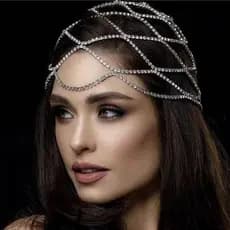 Acessório de cabelo para noivas com strass, tiara de malha vazada, estilo euro-americano, com franja de diamantes.123123