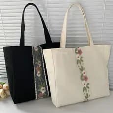 Bolsa de lona feminina classe estudantes universitários 2024 novo estilo bolsa de pano portátil ombro grande capacidade