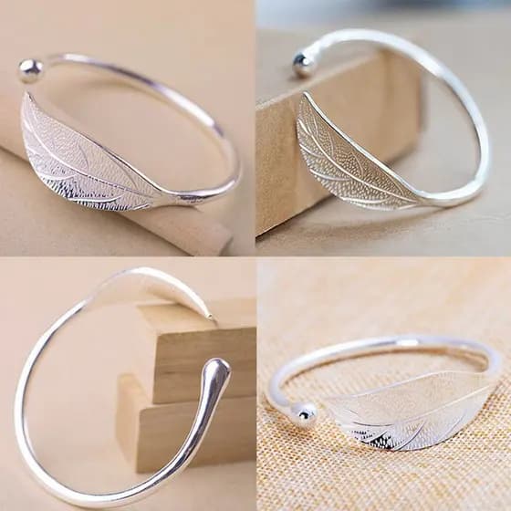 Pulseira Feminina Aberta de Folha em Prata Esterlina 925 F41K