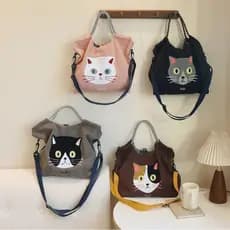 Estilo japonês bordado desenho animado gato sacola feminina grande capacidade Diagonal Shou