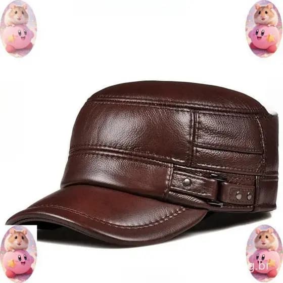 Boné de Couro Genuine de Inverno, Boné Militar Elegante, Boné de Beisebol de Couro Britânico Retro para Homens