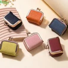 BLISS1 Porta-Moedas com Fecho Kiss Lock, Acessório Multifuncional em Couro PU, Mini Item de Cor Sólida