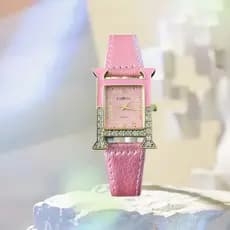Relógio de quartzo feminino em formato de H com pulseira de couro