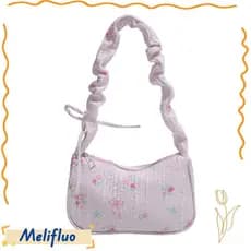 Melifuo Bolsa De Ombro , Laço Plissado Com Babados E Alça Nas Axilas , Feminina De Lona Estampa Floral